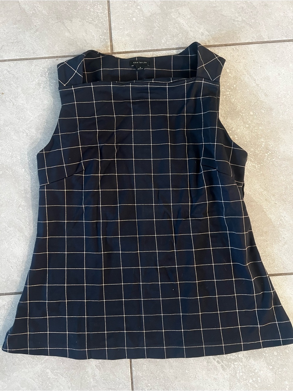Ann Taylor Navy Windowpane Sleeveless Shell